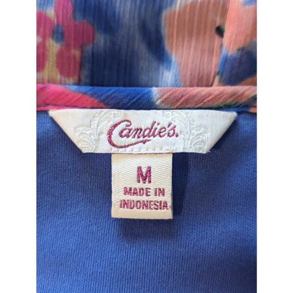 Candie's Women's Y2K High-Low Hem Dress Floral Print Blue Lace Panels sz M - Picture 8 of 11